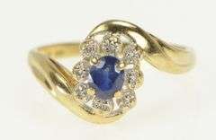10K Yellow Gold Natural Sapphire Diamond Halo Bypass Ring