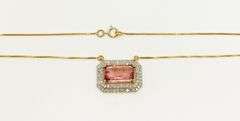 GROUP LOF OF 4x 14KT SOLID GOLD, PINK TOURMALINE, & DIAMONDS NECKLACES