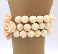 Vintage Angel Skin 3 Row 10-11mm Coral Bracelet