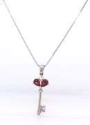 925 Sterling Silver Cubic Zirconia Key Pendant on Italian Chain Necklace