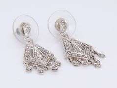 Set of White Gold Diamond Pendant on Chain with Diamond  Dangle Earrings