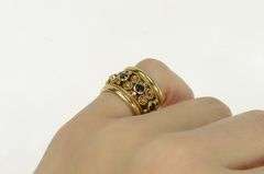 14K Yellow Gold Ornate Etruscan Revival Ruby Elaborate Band Ring
