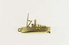 14K Yellow Gold 3D Fishing Trawler Boat Ship Charm/Pendant