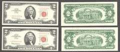2 Notes $1 1963 LT Star notes Uncirculated Last of the red seal notes