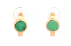 14K Yellow Gold 1.30 Ctw Round Emerald Vintage Classic Hoop Earrings