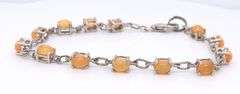 925 Sterling Silver Orange Cabochon Opal Link Bracelet