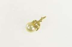 14K Yellow Gold Vintage Classic Pearl Leaf Accent Pendant
