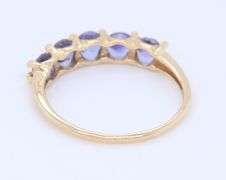 5 Stone Round Brilliant Cut Tanzanite Yellow Gold Band