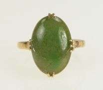 14K Yellow Gold Victorian Oval Nephrite Cabochon Vintage Ring