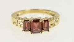 14K Yellow Gold Three Stone Emerald Cut Garnet Vintage Ring