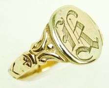 Antique 10K Gold Signet Ring - Initial K, Size 9.5