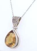Vintage 925 Sterling Silver Pear Shaped Citrine Pendant on Chain