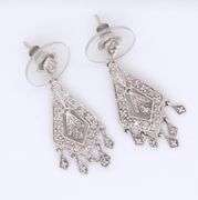 Set of White Gold Diamond Pendant on Chain with Diamond  Dangle Earrings