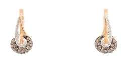 14K Yellow Gold Pave White & Cognac Diamond Loop Drop Earrings
