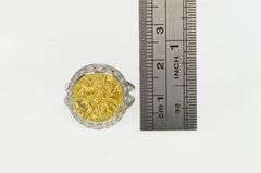 18K White Gold Ornate Diamond Halo Textured Statement Ring