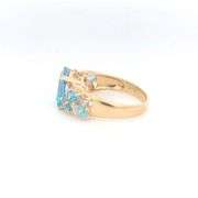 10K Yellow Gold Emerald Cut Blue Topaz Diamond Statement Ring