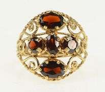 10K Yellow Gold Victorian Garnet Diamond Filigree Statement Ring