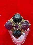14K GOLD RING WITH GARNET, RUBY AND SAPPHIRE