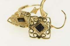 14K Yellow Gold Black Onyx Vintage Squared Filigree Dangle Earrings