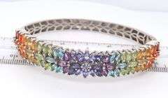 925 Sterling Silver Multi Color Cubic ZirconiaFlower Style Bangle