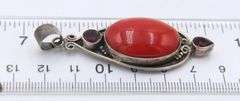 Lot of 925 Sterling Silver Coral Pendant and Coral Dangle Earrings