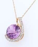 Set of Yellow Gold Amethyst and Diamond Pendant on Chain with Matching Earrings