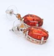 925 Sterling Silver Signed Amber Dangle Earrings