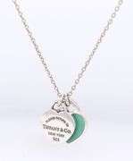Tiffany & Co Mini Enamel Blue Double Heart Pendant on Chain
