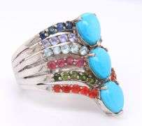 925 Sterling Silver Turquoise and Multi Color Stone Ring