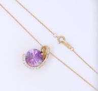 Set of Yellow Gold Amethyst and Diamond Pendant on Chain with Matching Earrings