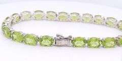 925 Sterling Silver oval Peridot Link Tennis Bracelet