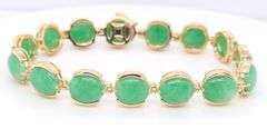 Fabulous Yellow Gold Green Jade Link Bracelet
