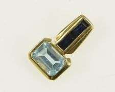 14K Yellow Gold Emerald Cut Blue Topaz Sapphire Accent Pendant