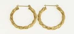 14K Yellow Gold 24.9mm Twist Design Vintage Statement Hoop Earrings
