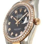 Rolex Datejust Two-Tone 126281, 36mm, Black Diamond Dial, 18K Rose Gold & Steel W/ Box