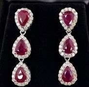 Captivating Burmese Ruby and Diamond Dangle Earrings In White Gold