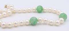 White Fresh Water Pearl and Green Jade Beaded Necklace