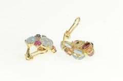 14K Yellow Gold 1960's Retro Ruby Tourmaline Topaz Sapphire Earrings