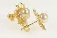 14K Yellow Gold Pearl Ornate Pleated Filigree Vintage Stud Earrings