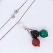 925 Sterling Silver Multi Color Jade Dangle Necklace
