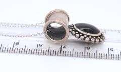 Vintage 925 Sterling Silver Black Onyx on Italian Chain Necklace