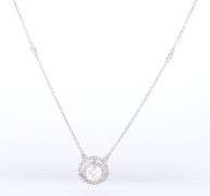 Outstanding White Gold Double Diamond Halo Pendant on adjustable Chain Necklace