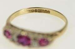 9K Yellow Gold Victorian Syn. Ruby Sim. Diamond Ornate Ring