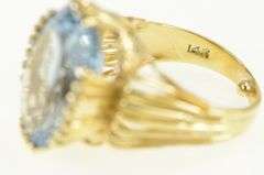 14K Yellow Gold Oval Blue Topaz Ornate Vintage Cocktail Ring