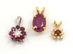 Group of 3 14k Ruby Pendants