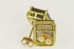 14K Yellow Gold Emerald Cut Smoky Quartz Solitaire Vintage Earrings