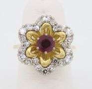 18k Diamond & Ruby Flower Ring