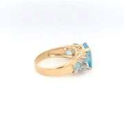 10K Yellow Gold Emerald Cut Blue Topaz Diamond Statement Ring
