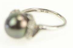 14K White Gold Tahitian Pearl Diamond Freeform Statement Ring