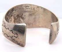 Vintage American Indian Sterling Silver Signed Turquoise Cuff Bangle